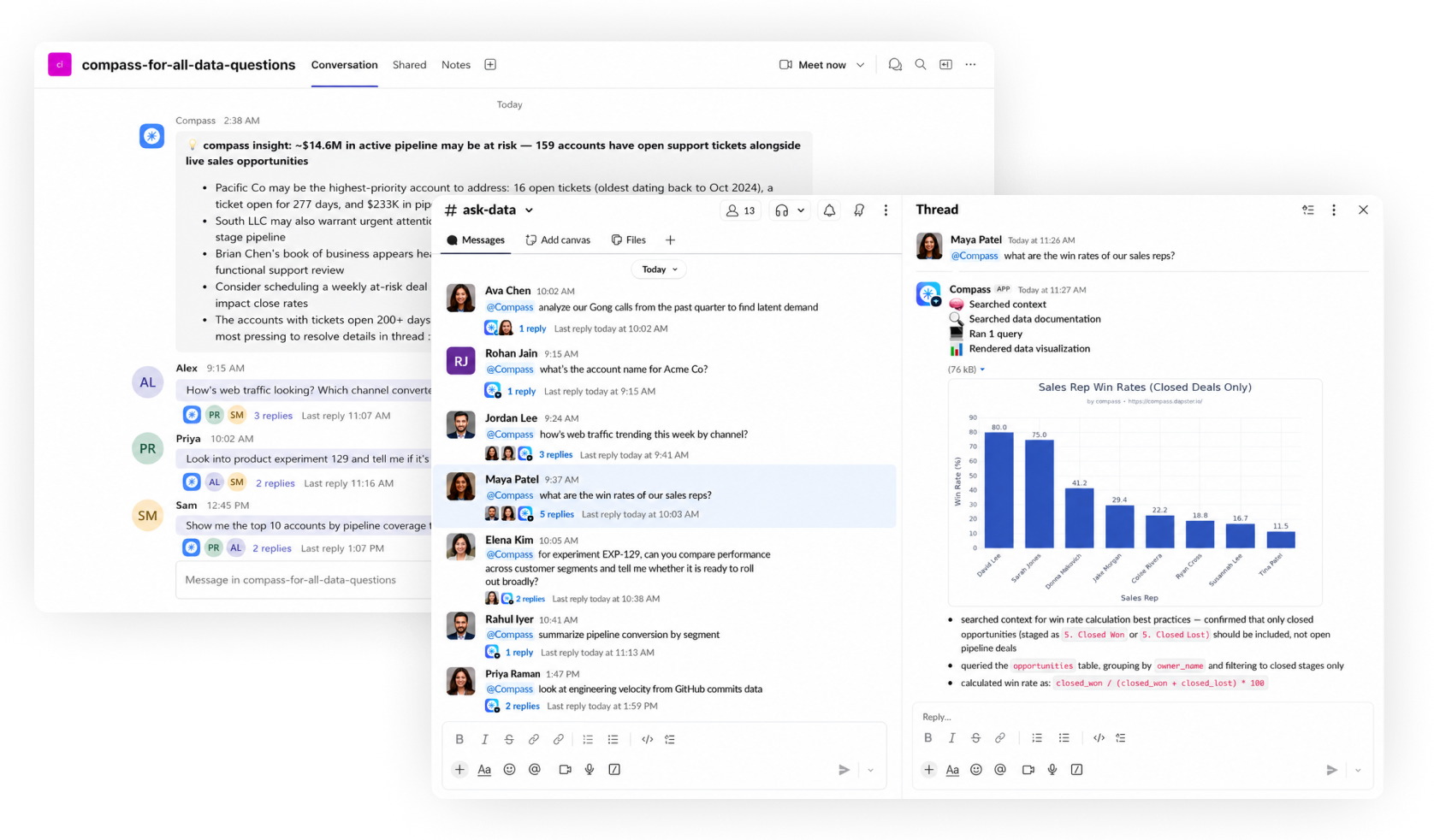 Compass answer workflow in Slack and Microsoft Teams